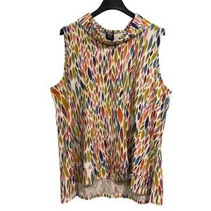 Pure Essence Top Women 2X Colorful Artsy‎ Geometric Print Cowell Neck Sleeveless